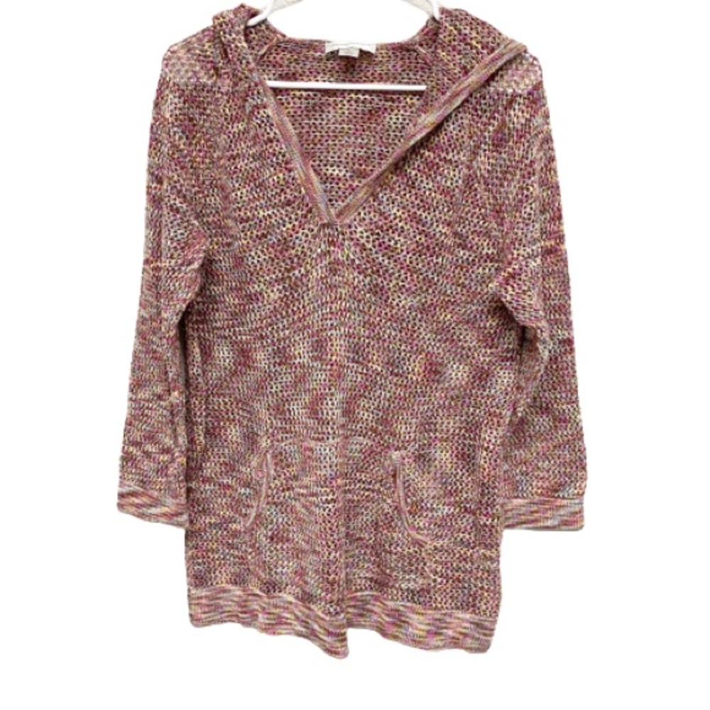 Christopher & Banks Women's Knit Coverup Multi-Color Hooded Pullover Size XL